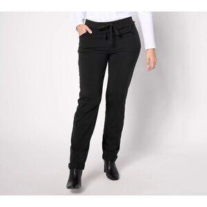 Women With Control Regular Faux Drawstring Waist Pants with Pockets Black Medium